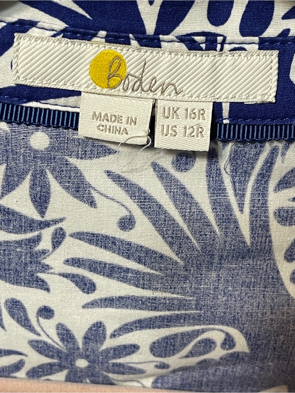 Boden Blue White Bird Floral Shirt Dress Button Front Midi Garden Party Size 12R - Picture 5 of 10